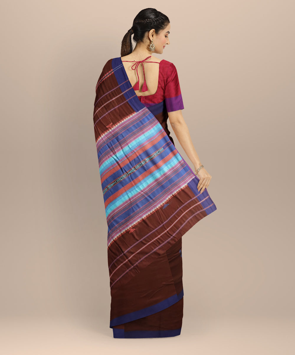 Brown ink blue cotton handloom sonepur saree
