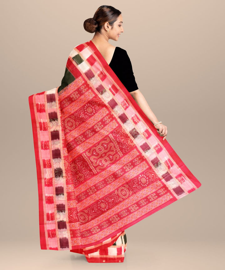 Dark green dark red cotton handloom bomkai saree