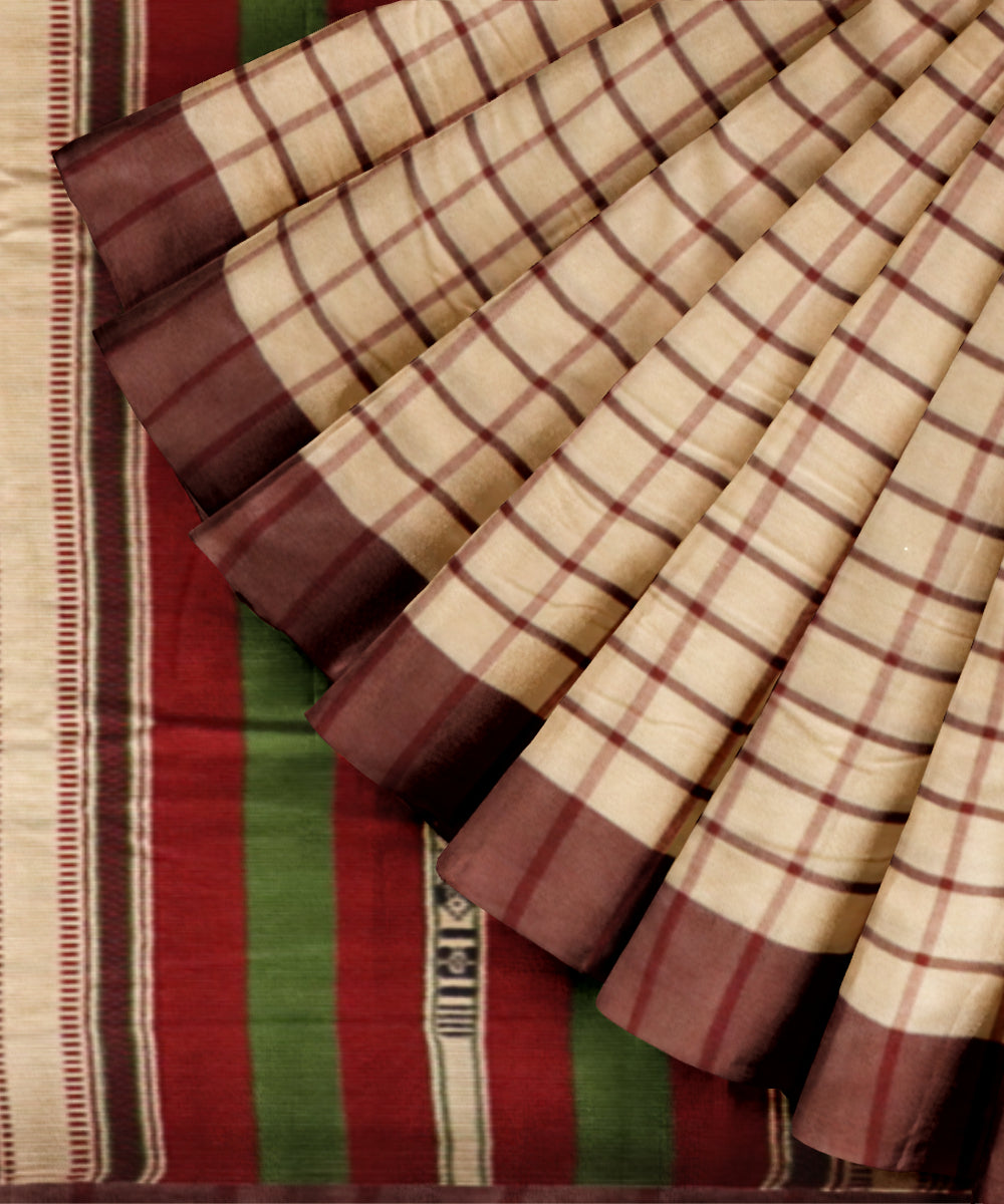Beige coffee cotton handloom sonepur saree