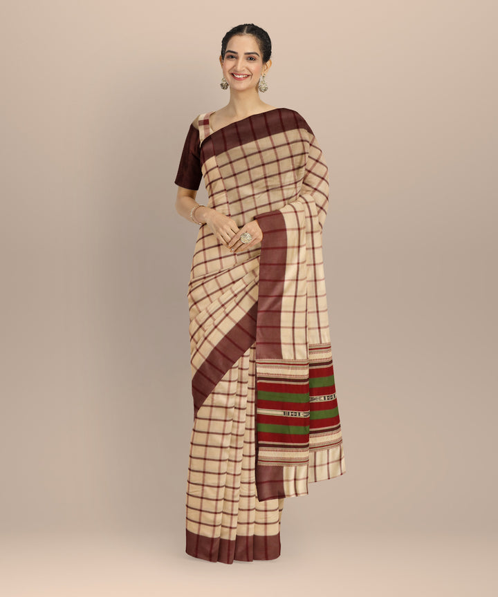Beige coffee cotton handloom sonepur saree