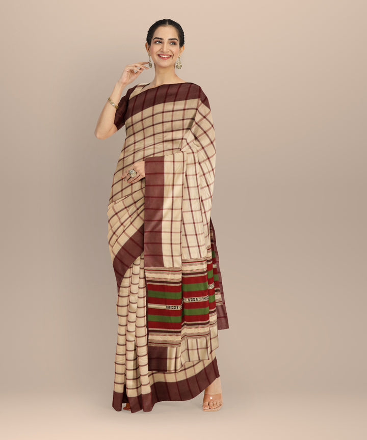 Beige coffee cotton handloom sonepur saree
