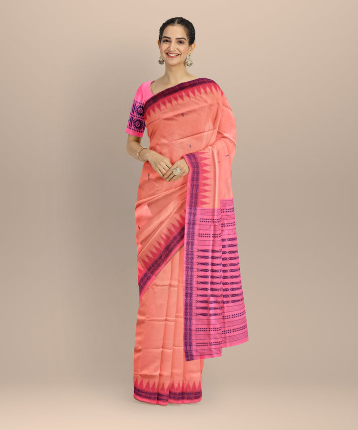 Dark pink cotton handloom sonepur saree