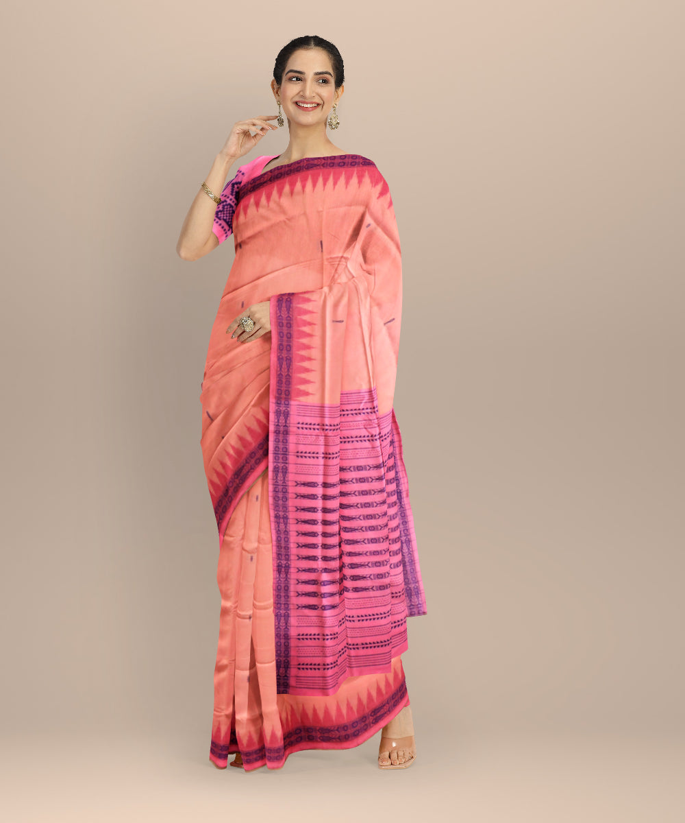 Dark pink cotton handloom sonepur saree
