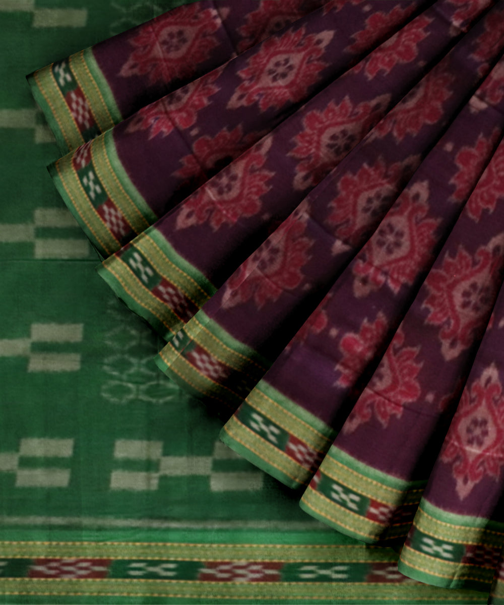 Purple bud green cotton handloom nuapatna saree