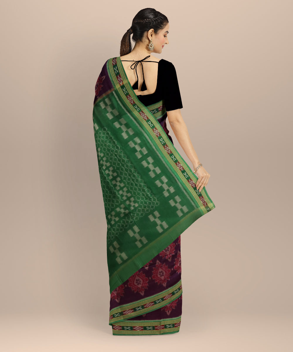 Purple bud green cotton handloom nuapatna saree