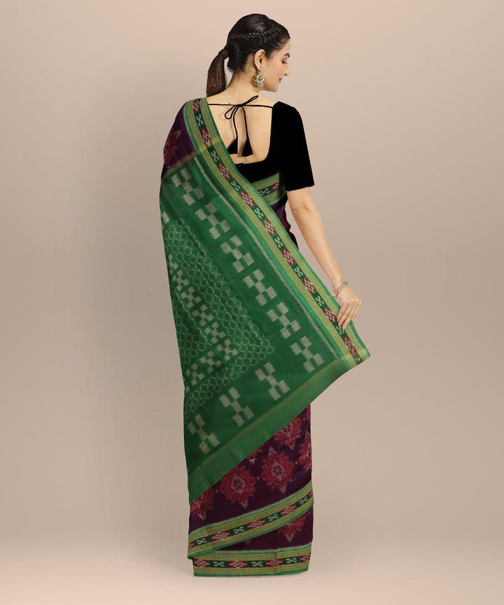 Purple bud green cotton handloom nuapatna saree