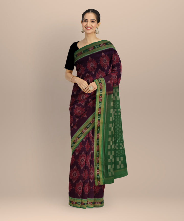 Purple bud green cotton handloom nuapatna saree