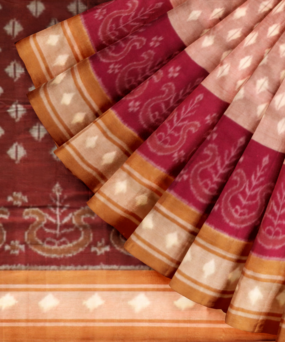 Multicolor camel cotton handloom nuapatna saree