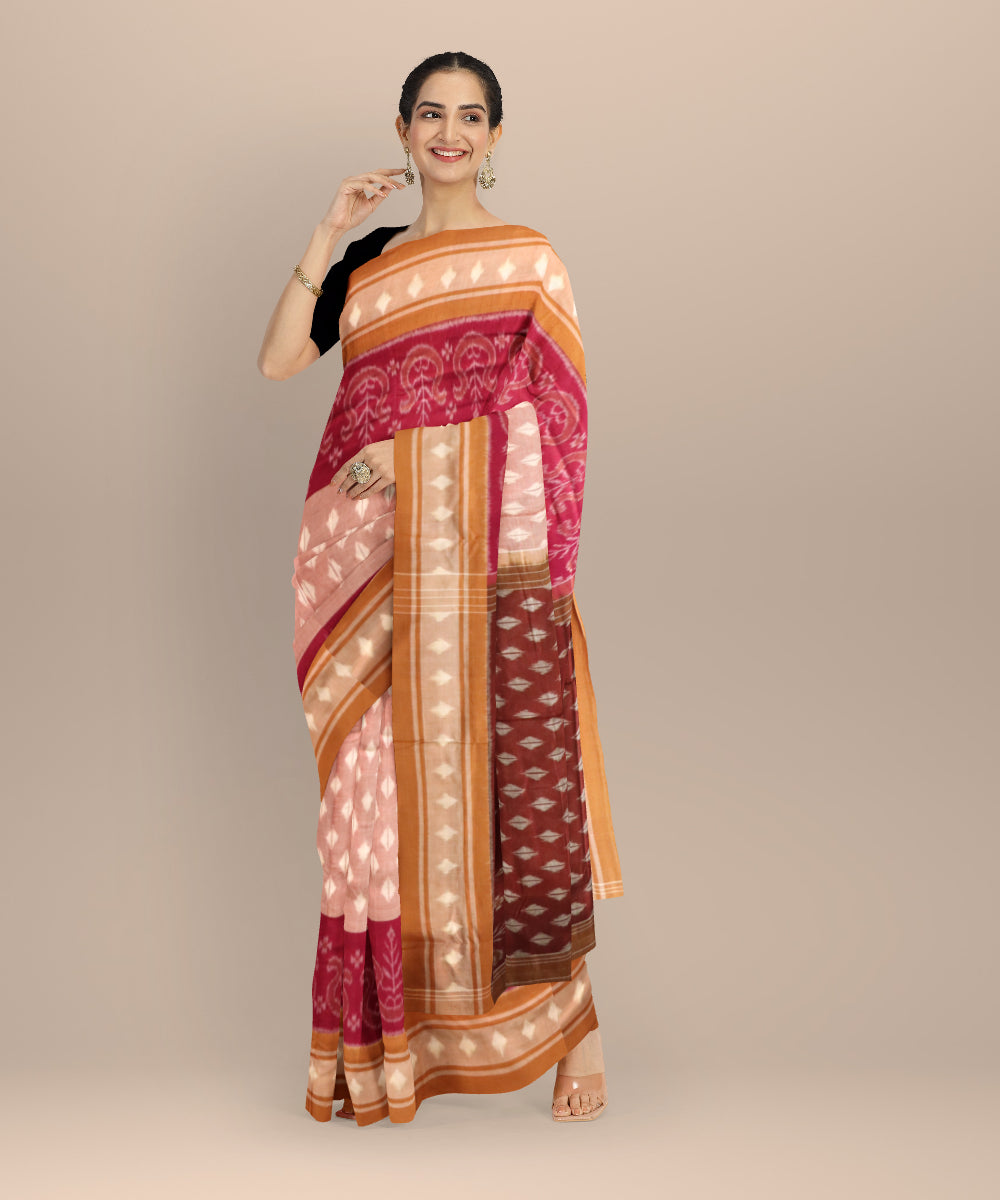 Multicolor camel cotton handloom nuapatna saree