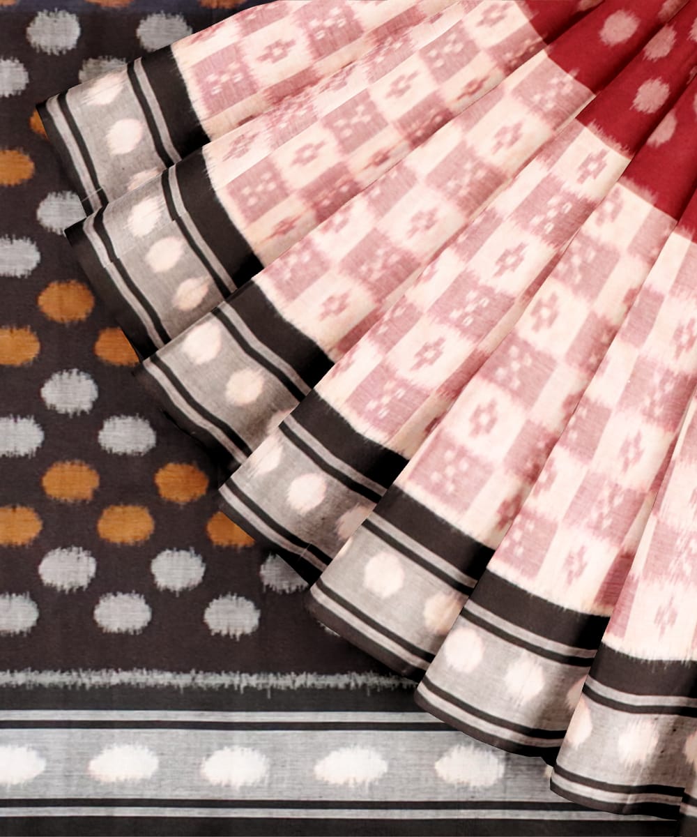 Multicolor black cotton handloom nuapatna saree