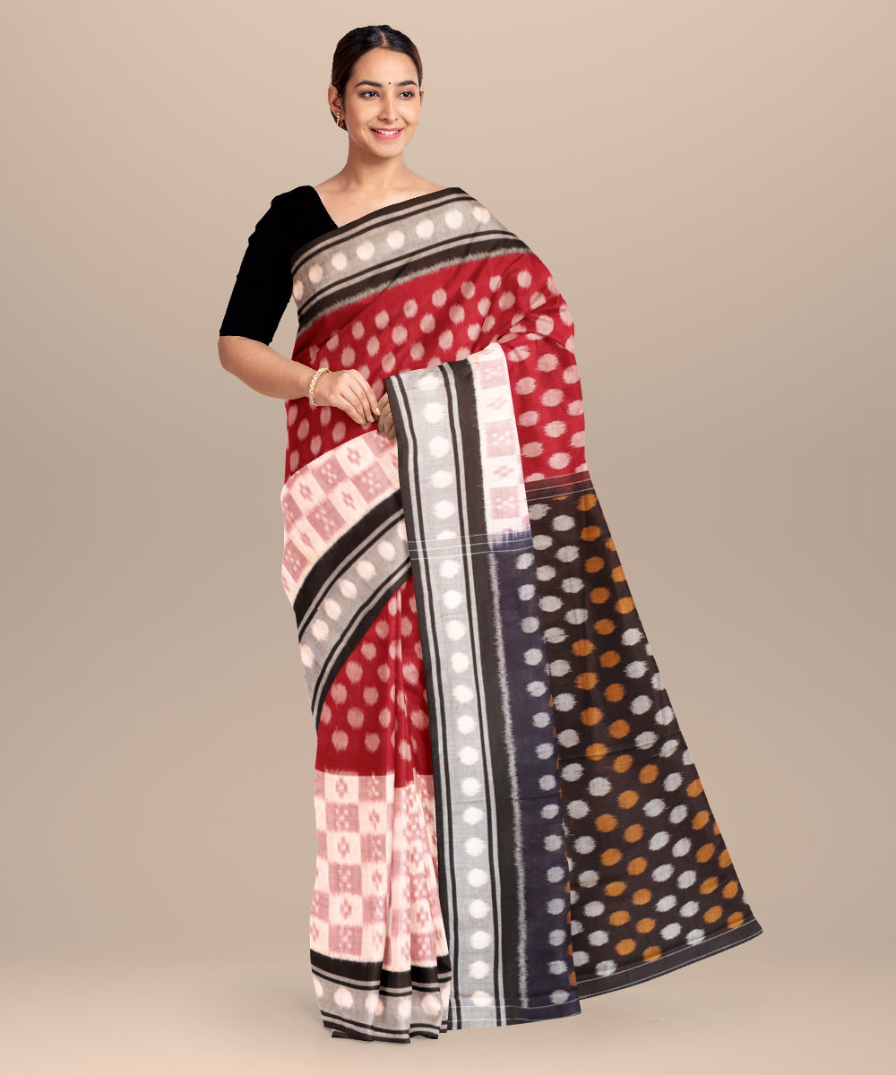 Multicolor black cotton handloom nuapatna saree