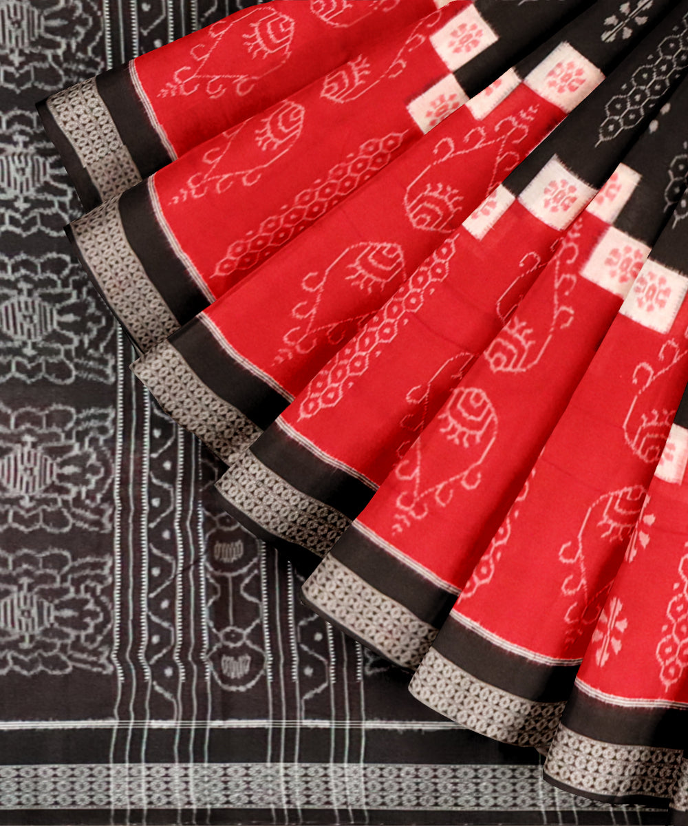 Dark red black cotton handloom sambalpuri saree