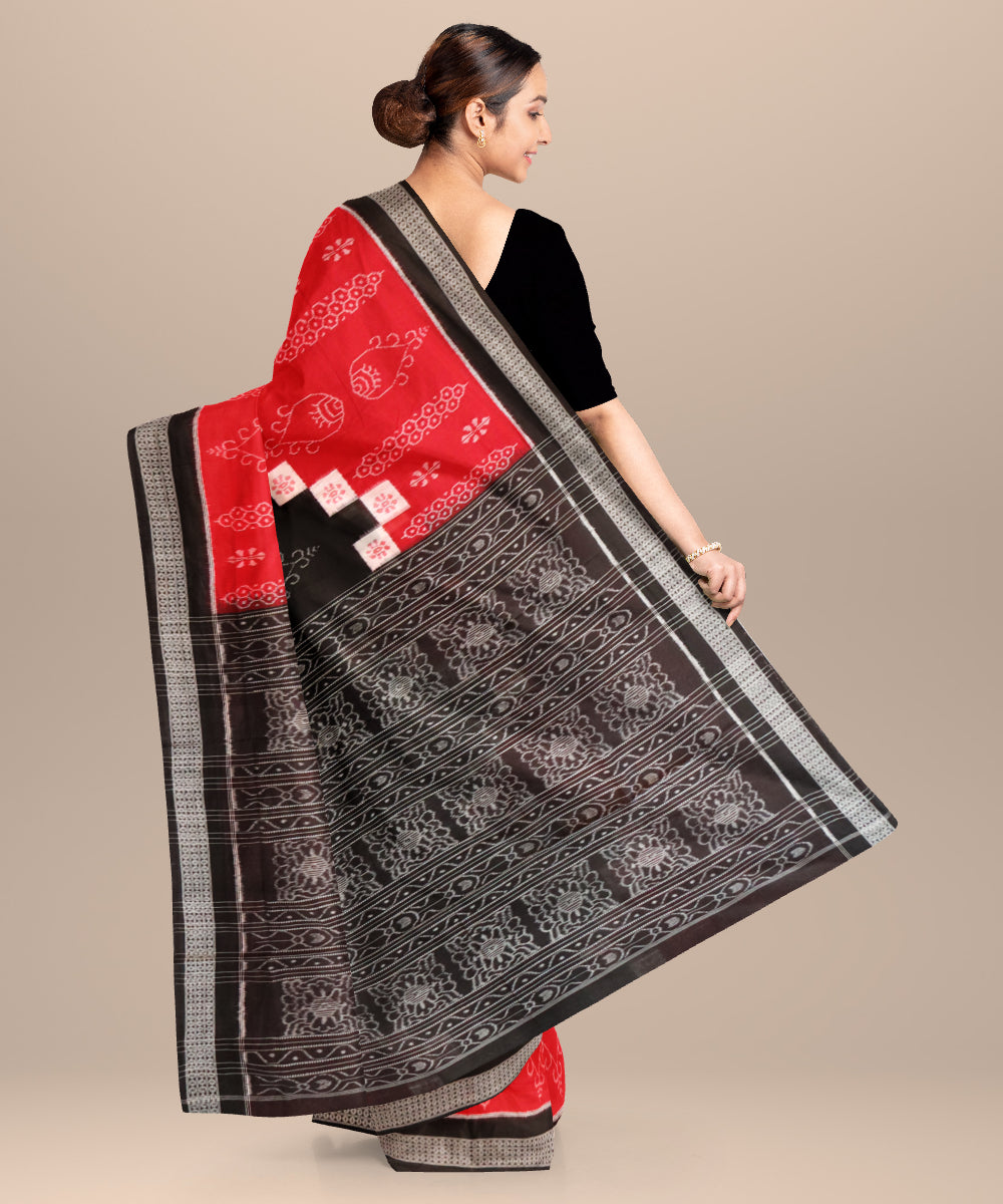 Dark red black cotton handloom sambalpuri saree
