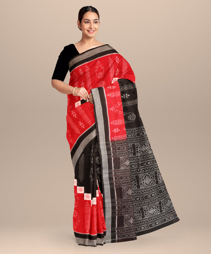 Dark red black cotton handloom sambalpuri saree