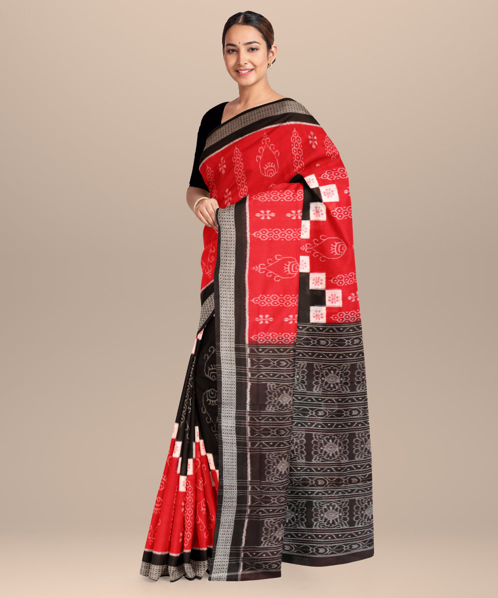 Dark red black cotton handloom sambalpuri saree