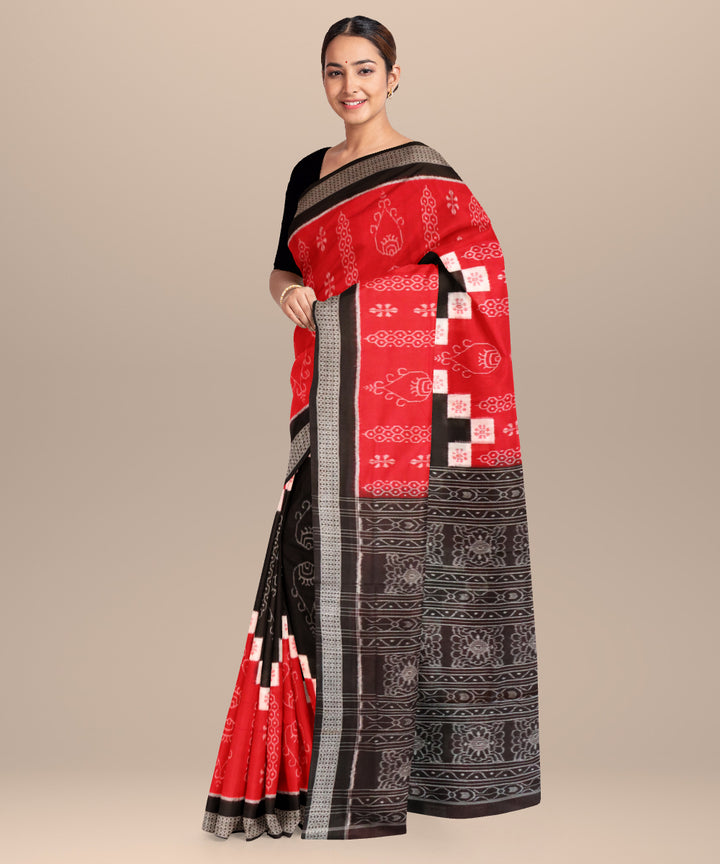 Orange black cotton handloom sambalpuri saree