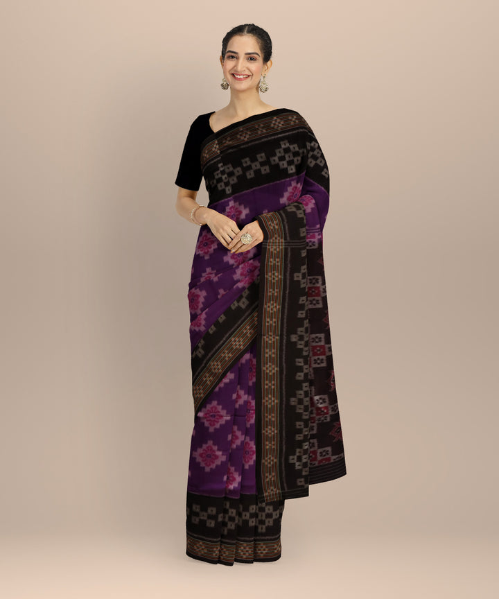 Purple black cotton handloom nuapatna saree