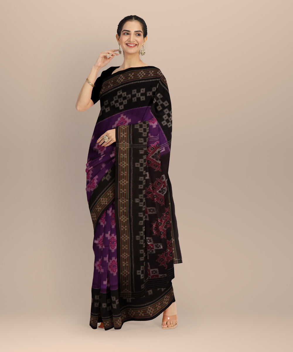Purple black cotton handloom nuapatna saree