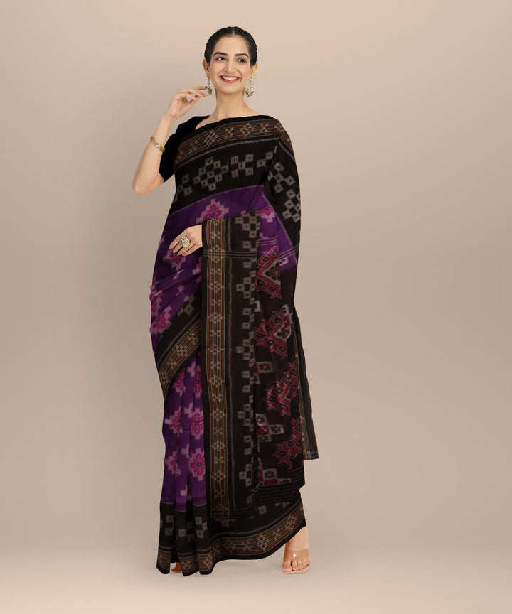 Purple black cotton handloom nuapatna saree