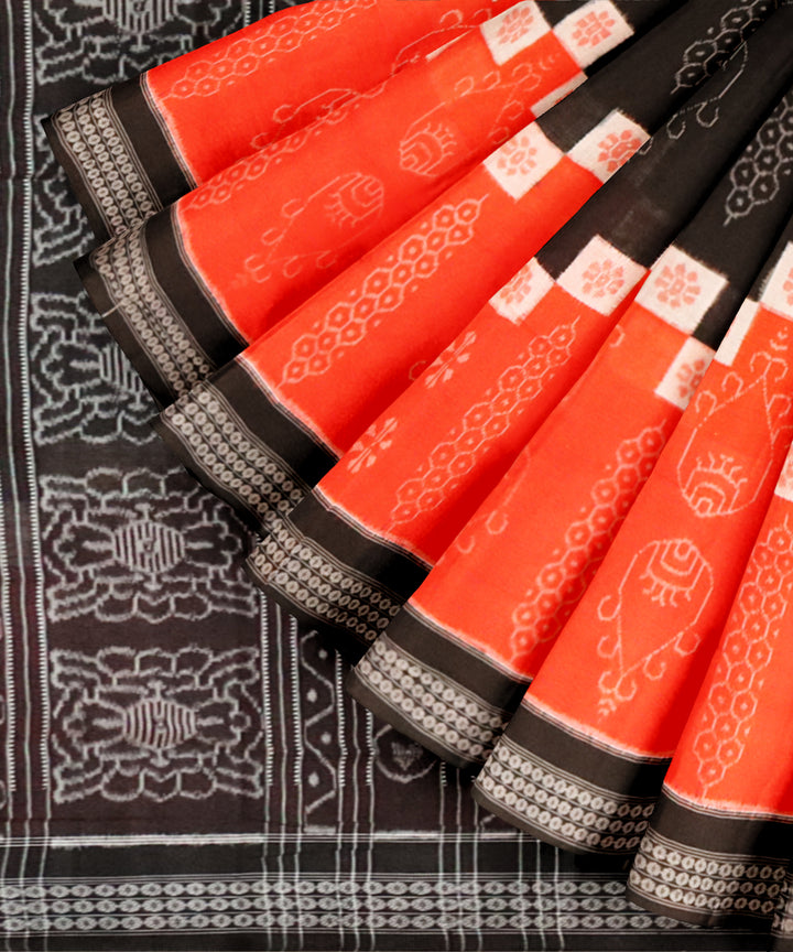 Orange black cotton handloom sambalpuri saree