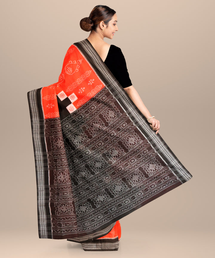 Orange black cotton handloom sambalpuri saree