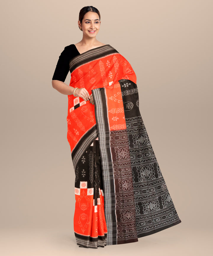 Orange black cotton handloom sambalpuri saree