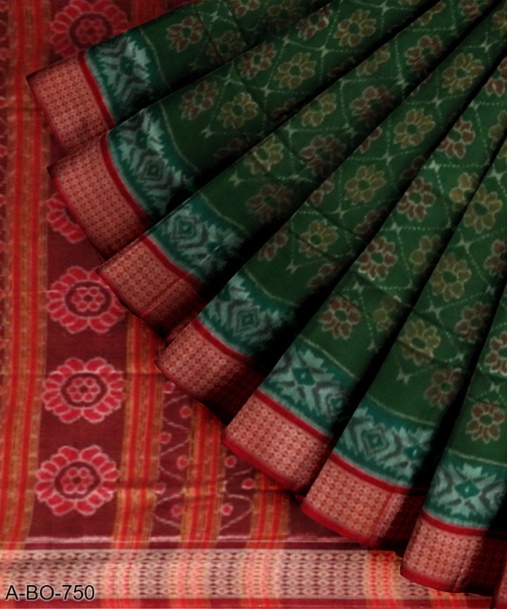 Dark green dark red cotton handloom sambalpuri saree