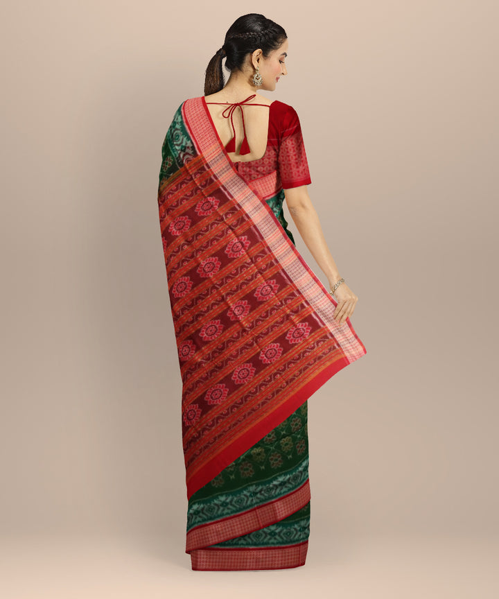 Dark green dark red cotton handloom sambalpuri saree