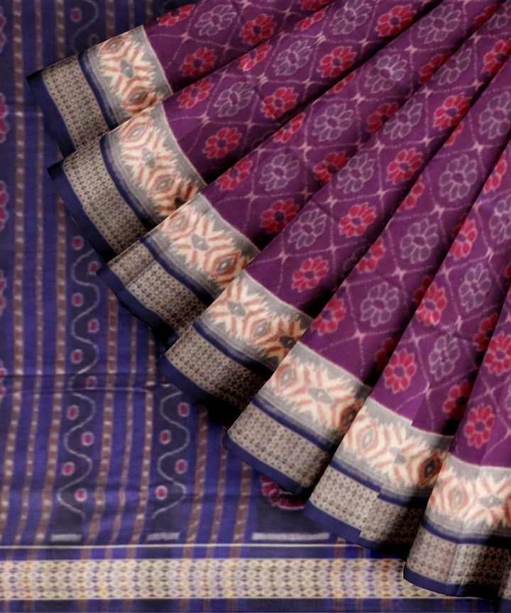Purple dark blue cotton handloom sambalpuri saree