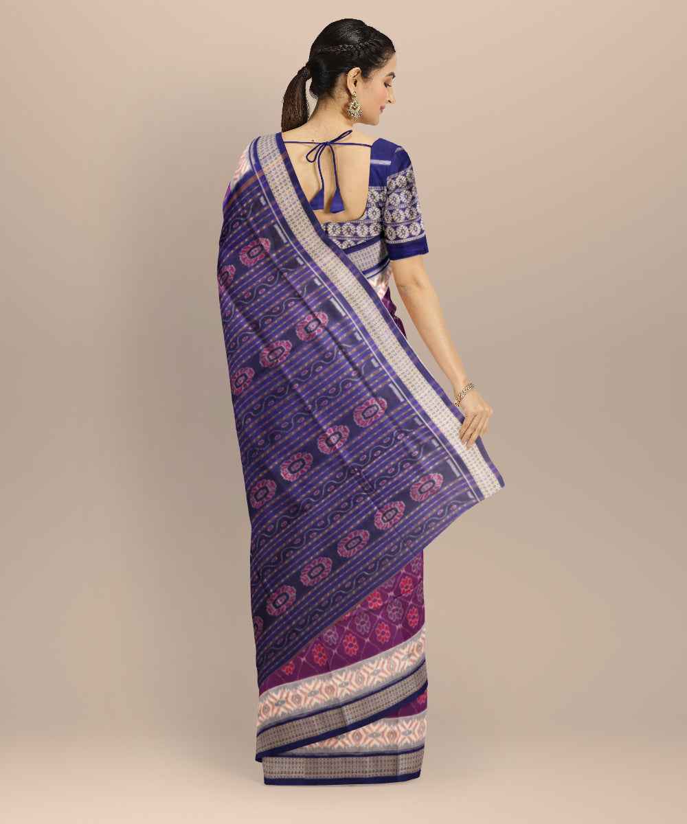 Purple dark blue cotton handloom sambalpuri saree