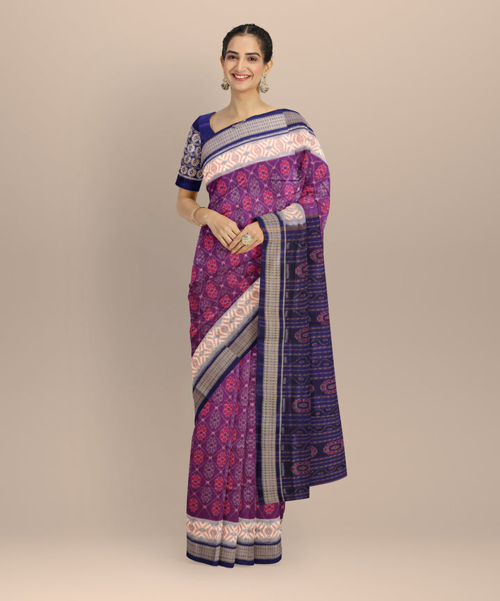 Purple dark blue cotton handloom sambalpuri saree