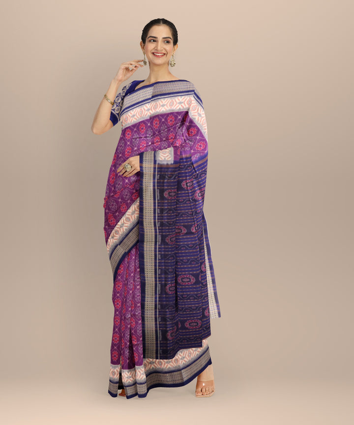 Purple dark blue cotton handloom sambalpuri saree