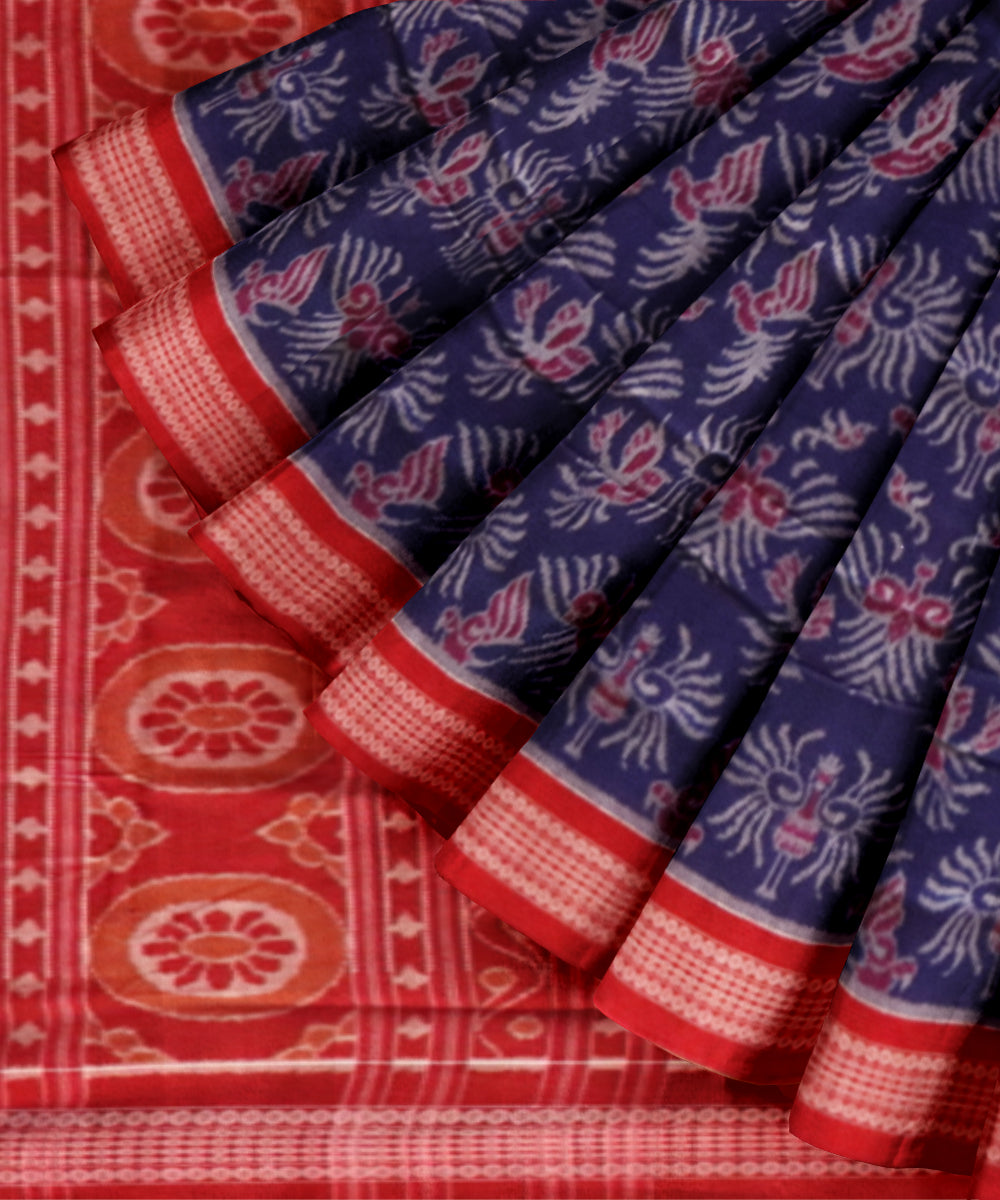 Navy blue dark red cotton handloom sambalpuri saree