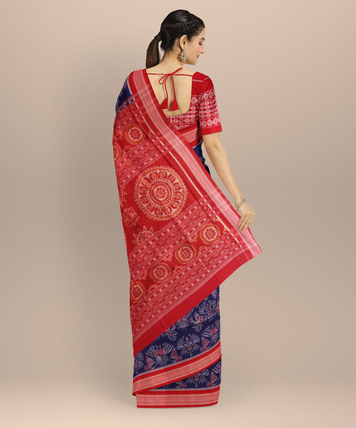 Navy blue dark red cotton handloom sambalpuri saree