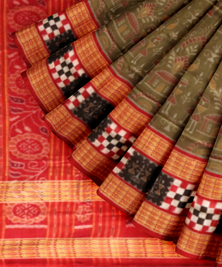Brown dark red cotton handloom sambalpuri saree
