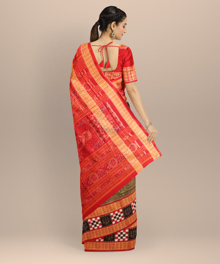Brown dark red cotton handloom sambalpuri saree