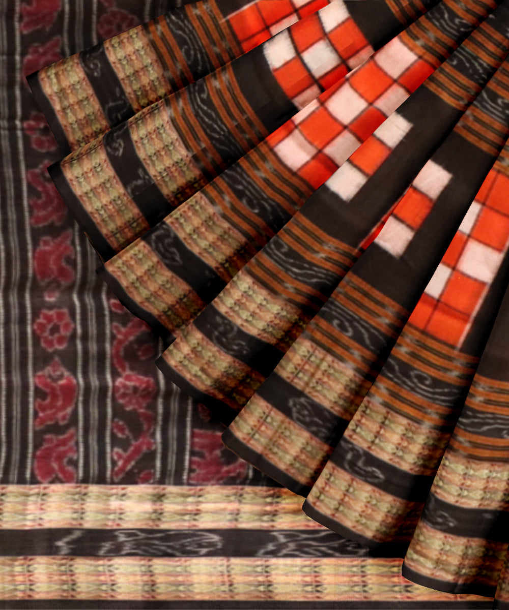 Multicolor black cotton handloom sambalpuri saree