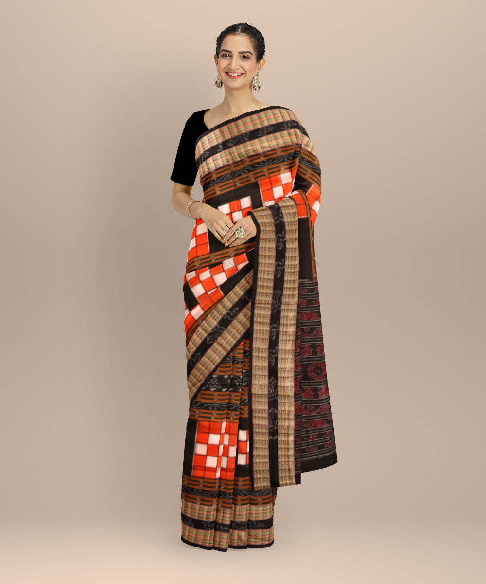 Multicolor black cotton handloom sambalpuri saree