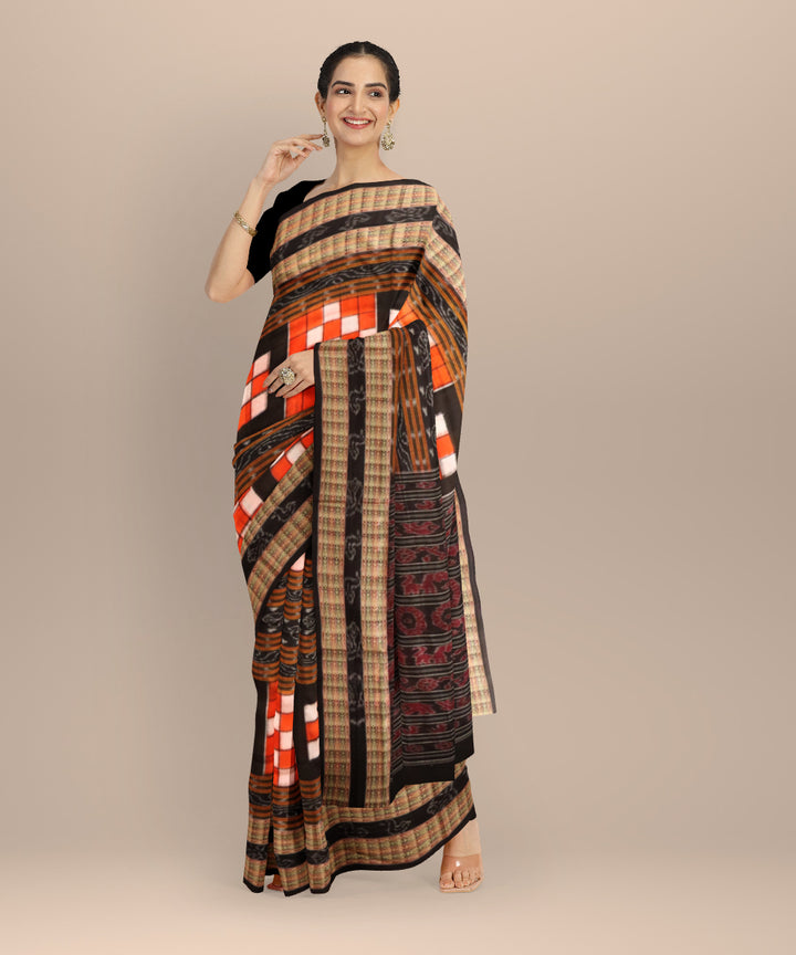 Multicolor black cotton handloom sambalpuri saree