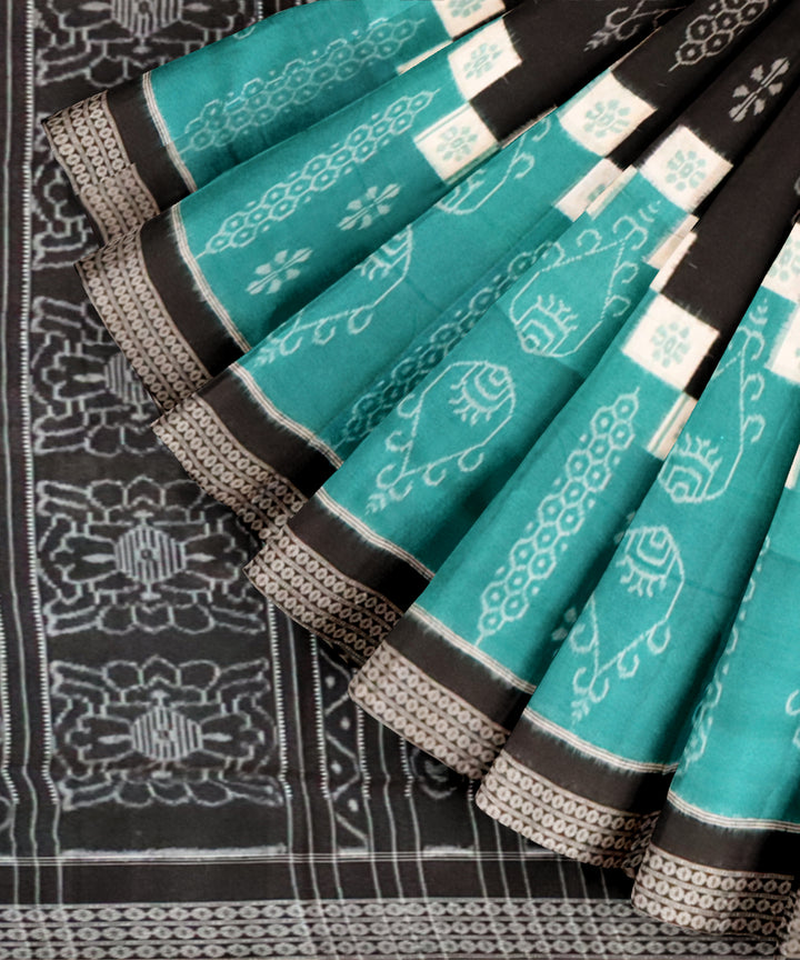 Cadet blue black cotton handloom sambalpuri saree