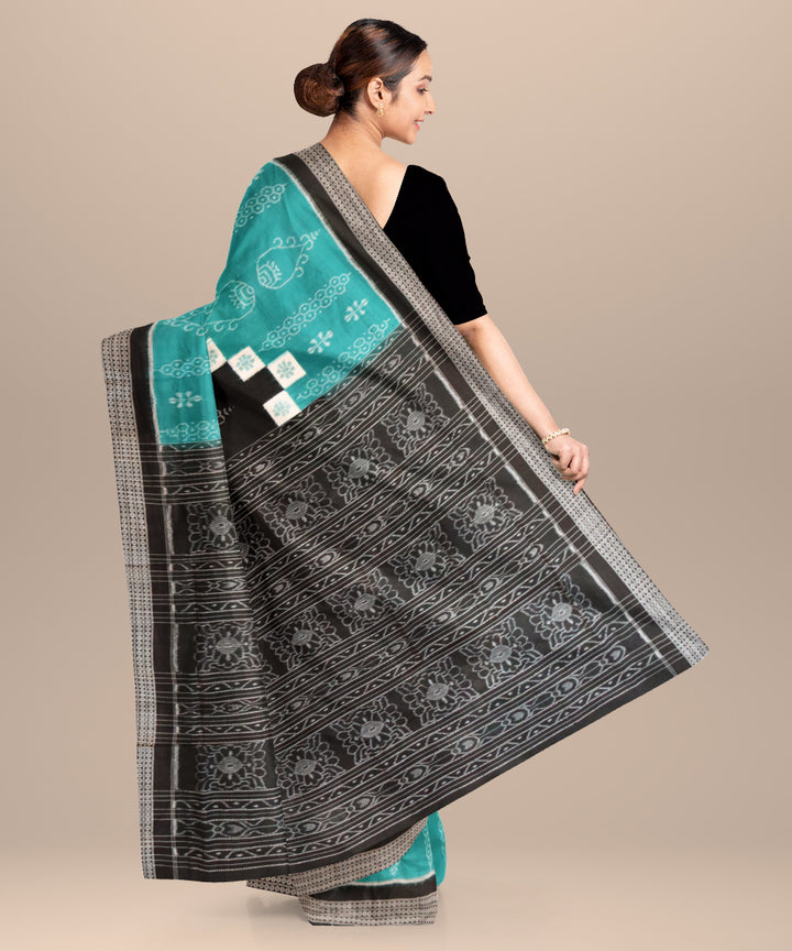 Cadet blue black cotton handloom sambalpuri saree
