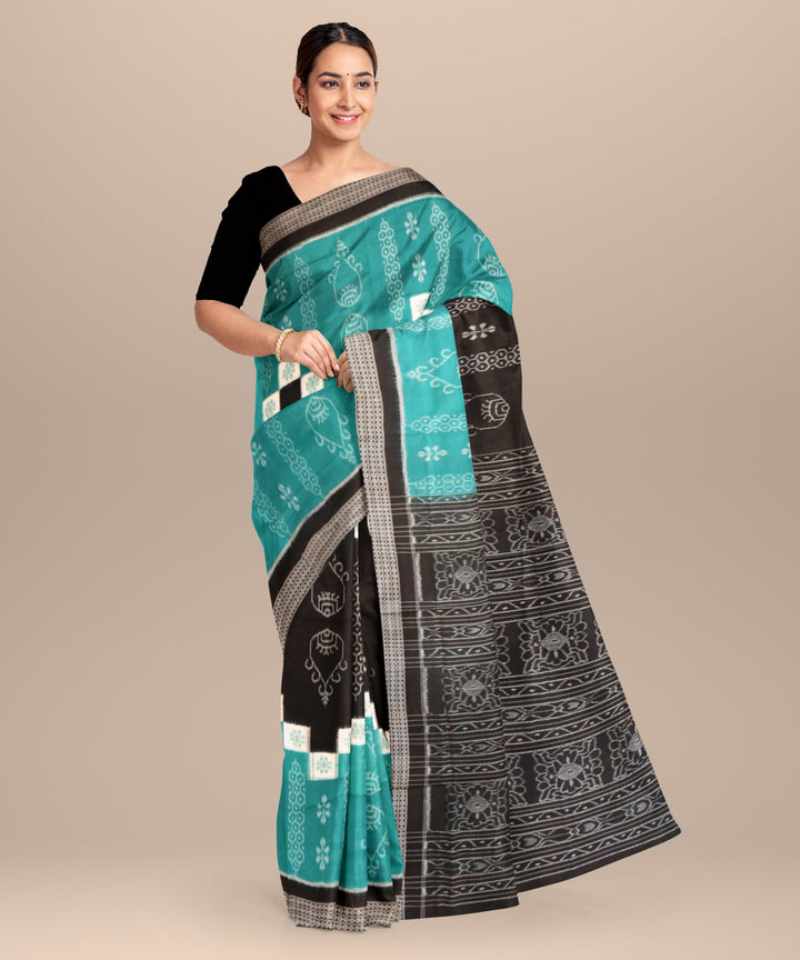Cadet blue black cotton handloom sambalpuri saree