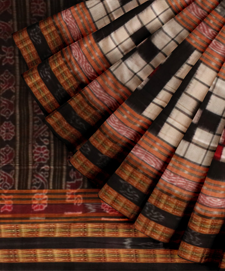 Multicolor black cotton handloom sambalpuri saree