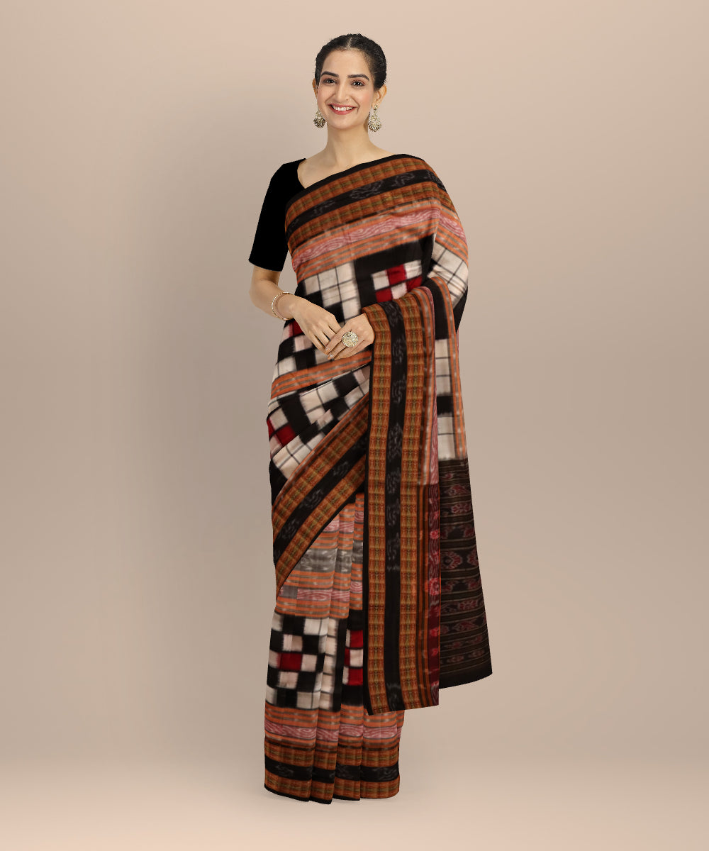 Multicolor black cotton handloom sambalpuri saree