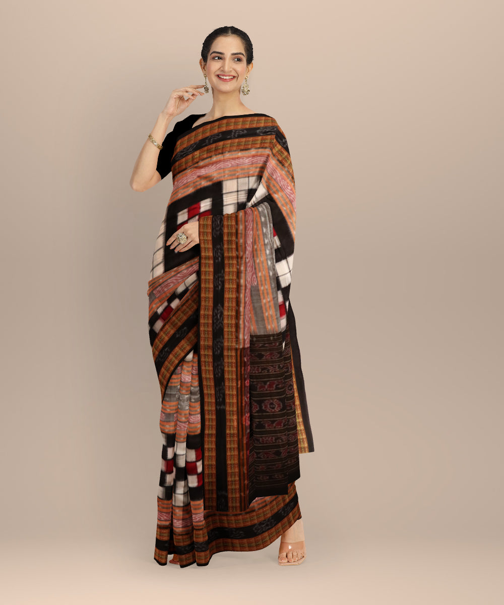 Multicolor black cotton handloom sambalpuri saree