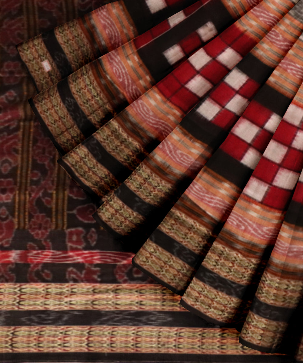 Multicolor black cotton handloom sambalpuri saree