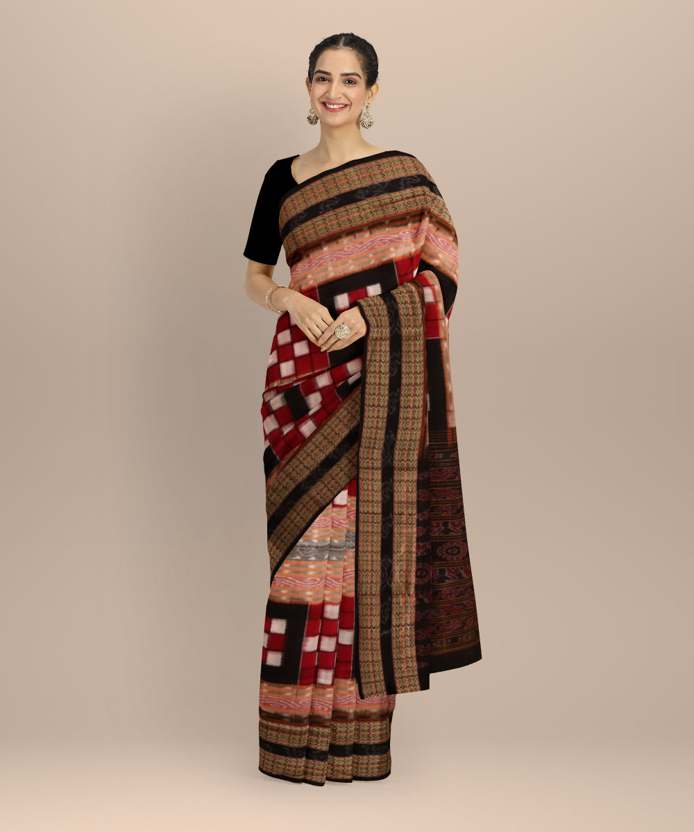 Multicolor black cotton handloom sambalpuri saree