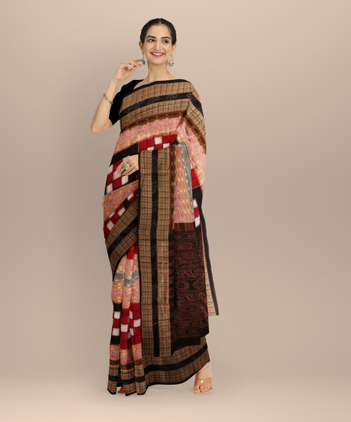 Multicolor black cotton handloom sambalpuri saree