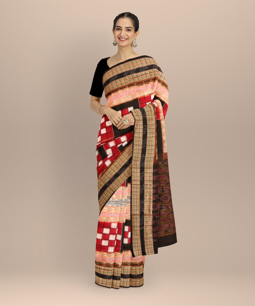 Multicolor black cotton handloom sambalpuri saree