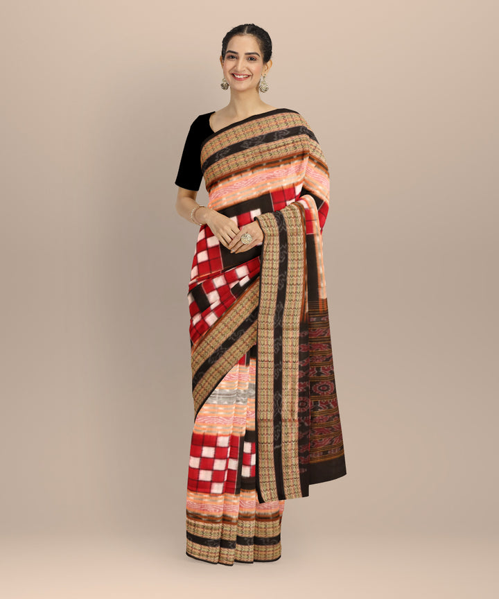 Multicolor black cotton handloom sambalpuri saree